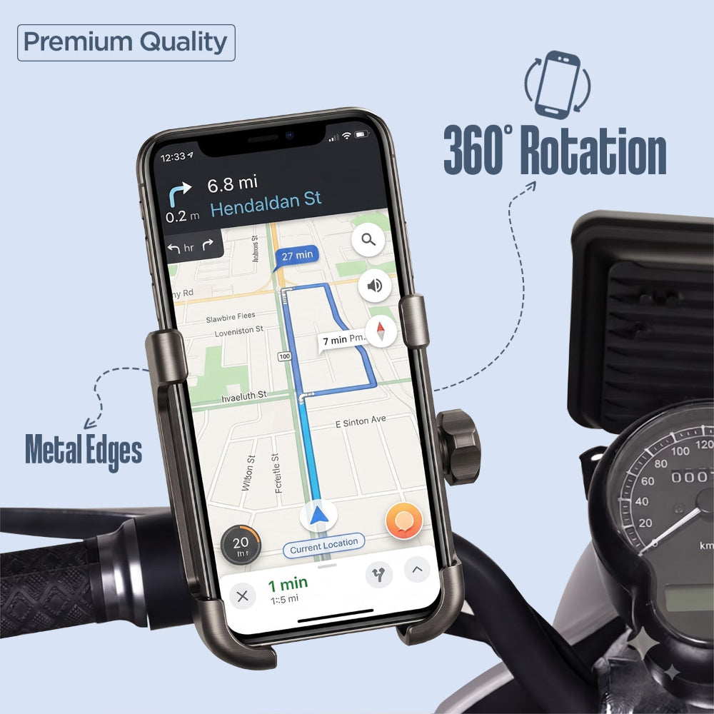 UNIGEN Metal Bike Mobile Holder 360° Rotating Handlebar Phone Mount – Black