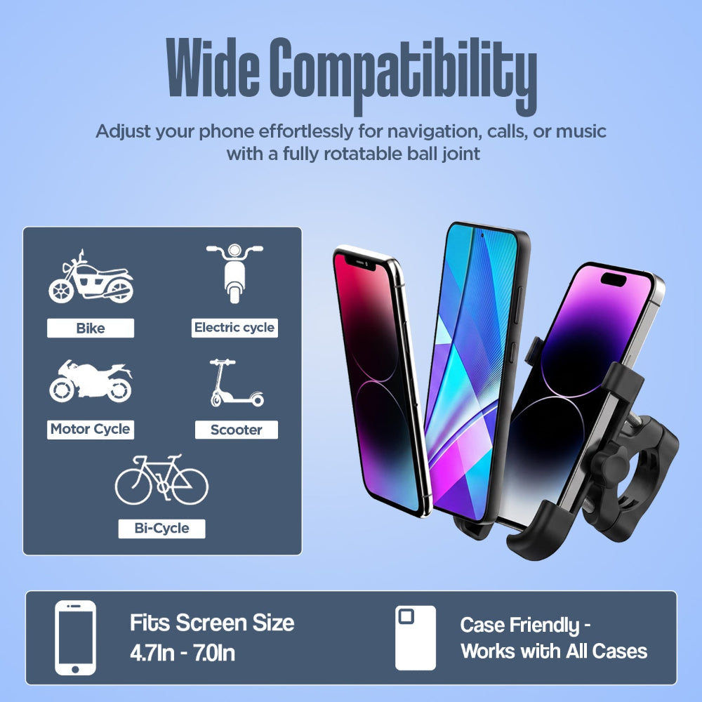UNIGEN Metal Bike Mobile Holder 360° Rotating Handlebar Phone Mount – Black